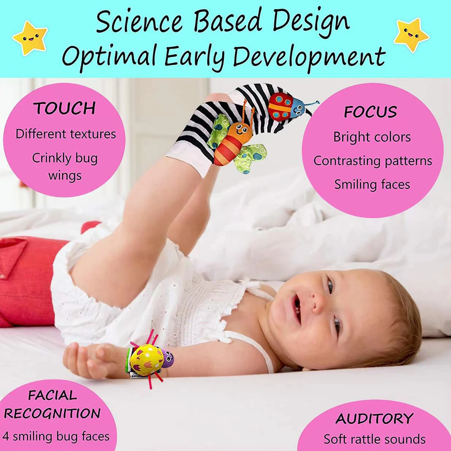 Baby Watches 4pcs Wristbands Socks Ringing Bells Early Education Puzzle