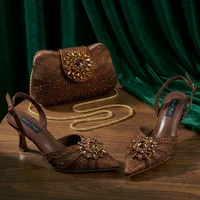 Nouvelles Escarpins et Sac Italiens pour Soirée 2026 Style INS Pointu DURABLE OUTSALE Strass Élégant Couleur Café Talons Hauts pour Femme 1