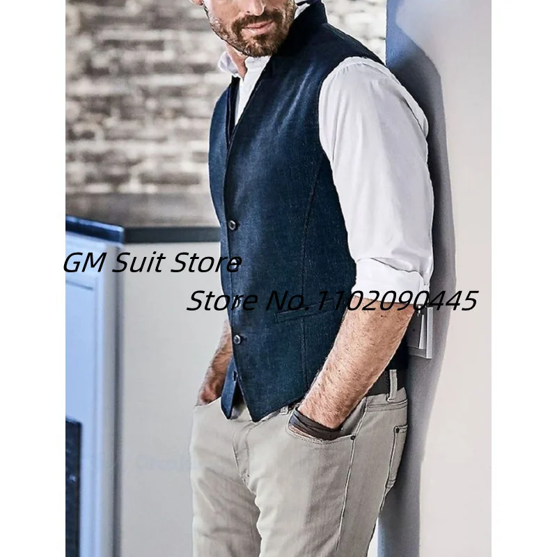 Men\'s Vest V-neck Herringbone Pattern Fashion Solid Color Single Breasted Business Sleeveless Five Buttons Suitable for Casual