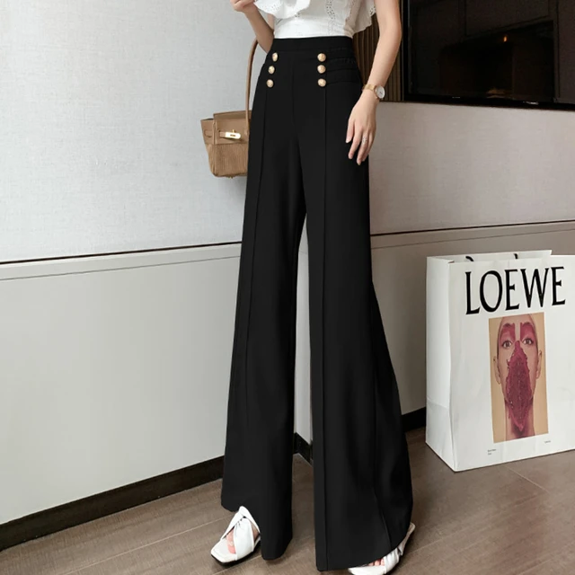 Women Pants High Waisted Wide Leg Pants Trousers Fashion Full Length Spring  Office Lady Solid Pleated Pocket Black Loose Clothes - AliExpress