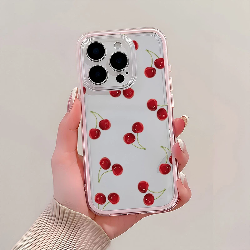 Charming Red Cherry Transparent Pink Shockproof Phone Case - Soft TPU Cover