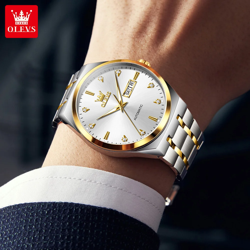 OLEVS 9811 Fashion Men Automatic Watch Dual Calendar Business Mechanical Watch For Men Simple Original Waterproof Man Wristwatch 3