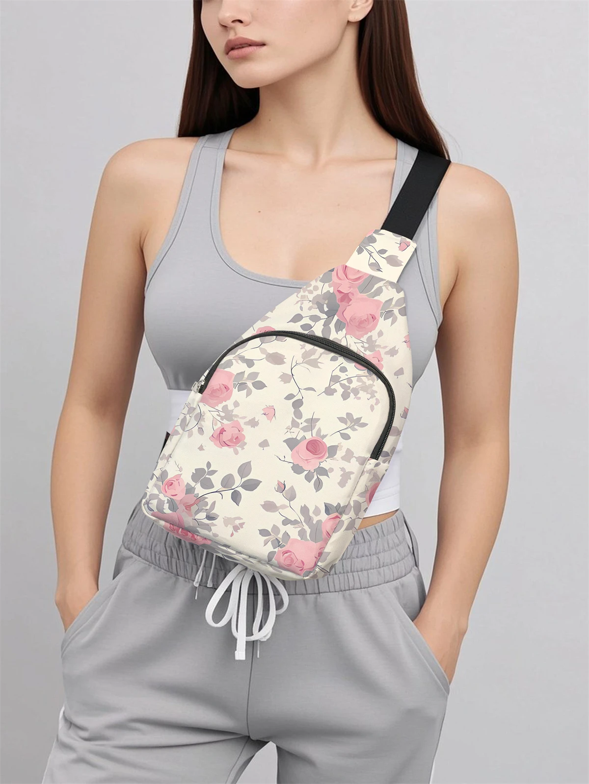 Flower patterned chest bag crossbody bag, multifunctional, lightweight and simple chest bag, suitable for travel and school