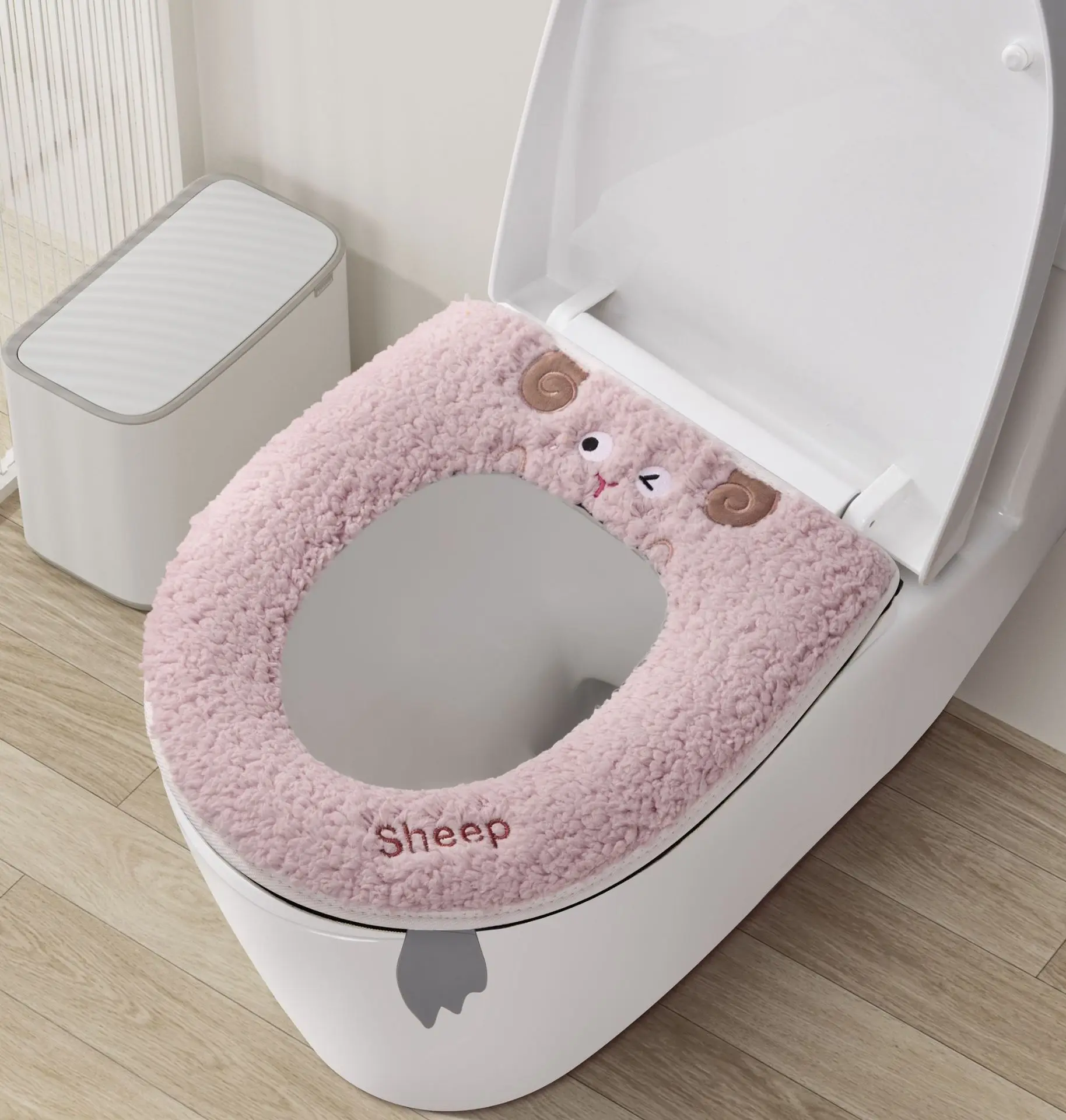 1Pc Bathroom Toilet Seat Cover Zipper Universal Plush Toilet Cushion Household Warm Soft Thick Toilet Seat Cover Winter WC Mat