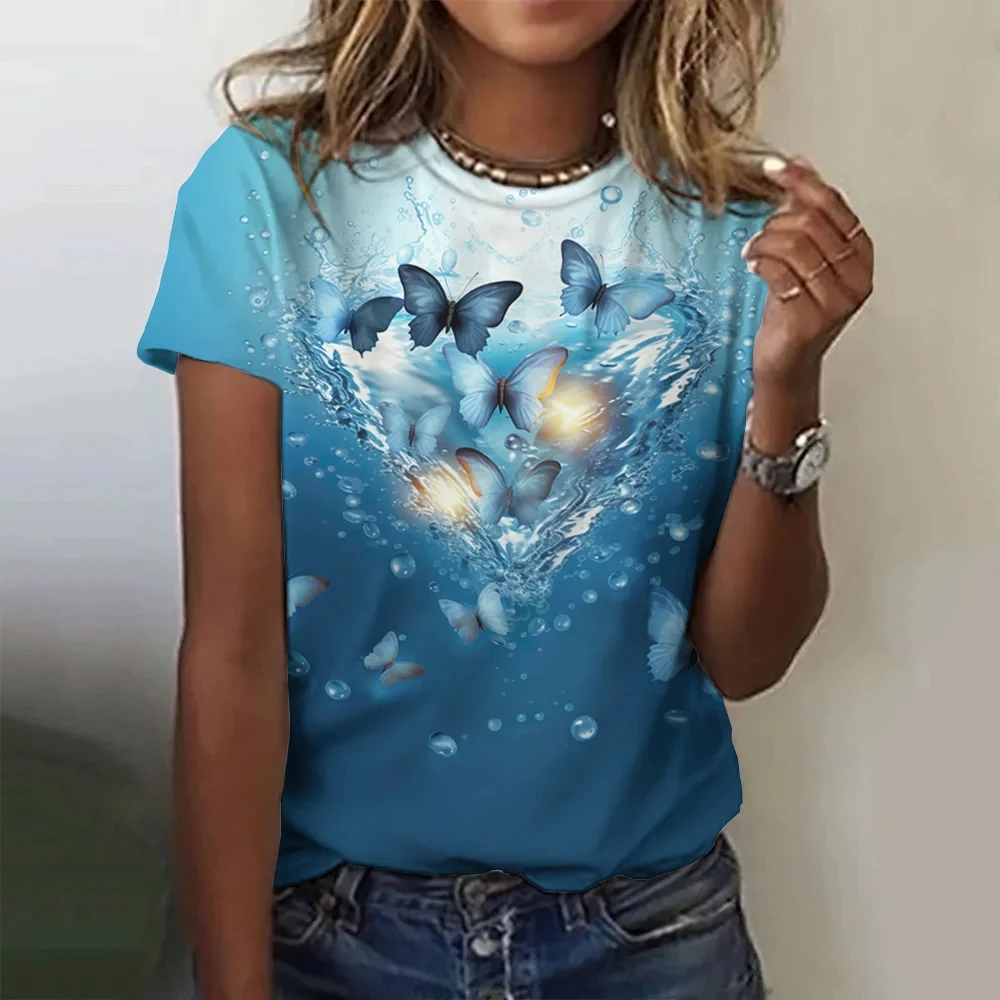 【U LAN】Butterfly Printed Over Short Sleeve T-Shirt Butterfly Printed Over Short Sleeve T-Shirt - ULAN | 60