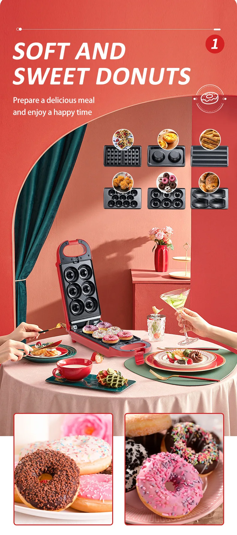 Macchina Per Ciambelle Elettrica 1550W - 6 Stampi Professionali, Timer 5 Min, Rivestimento Teflon, Per Bar E Casa - Foto 8