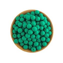 Bulk Set of 50 Round Silicone Beads for DIY Jewelry and Accessories - Assorted Sizes (Deep green)
