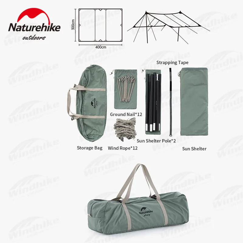 Naturehike Camping Sun Shelter Cotton Square Sunshade 12㎡ Waterproof 6-8 Person Outdoor Travel Canopy With Thickened Tent Pole
