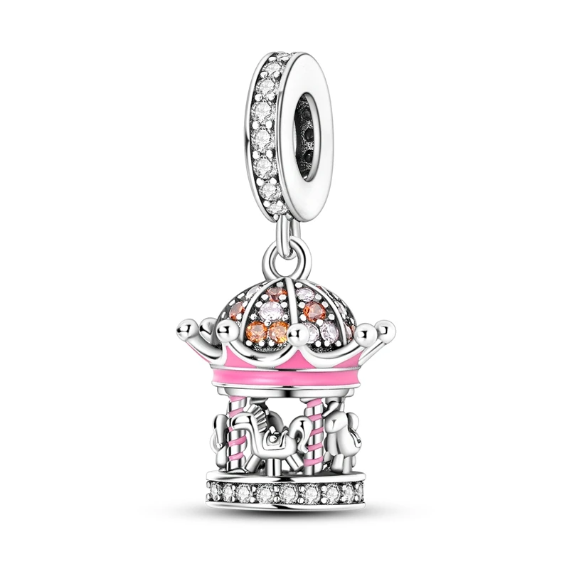 

Sparkling S925 Sterling Silver Children's Fun Pink Carousel Charm Fit Pandora Bracelet Women's Friendship Birthday Gift