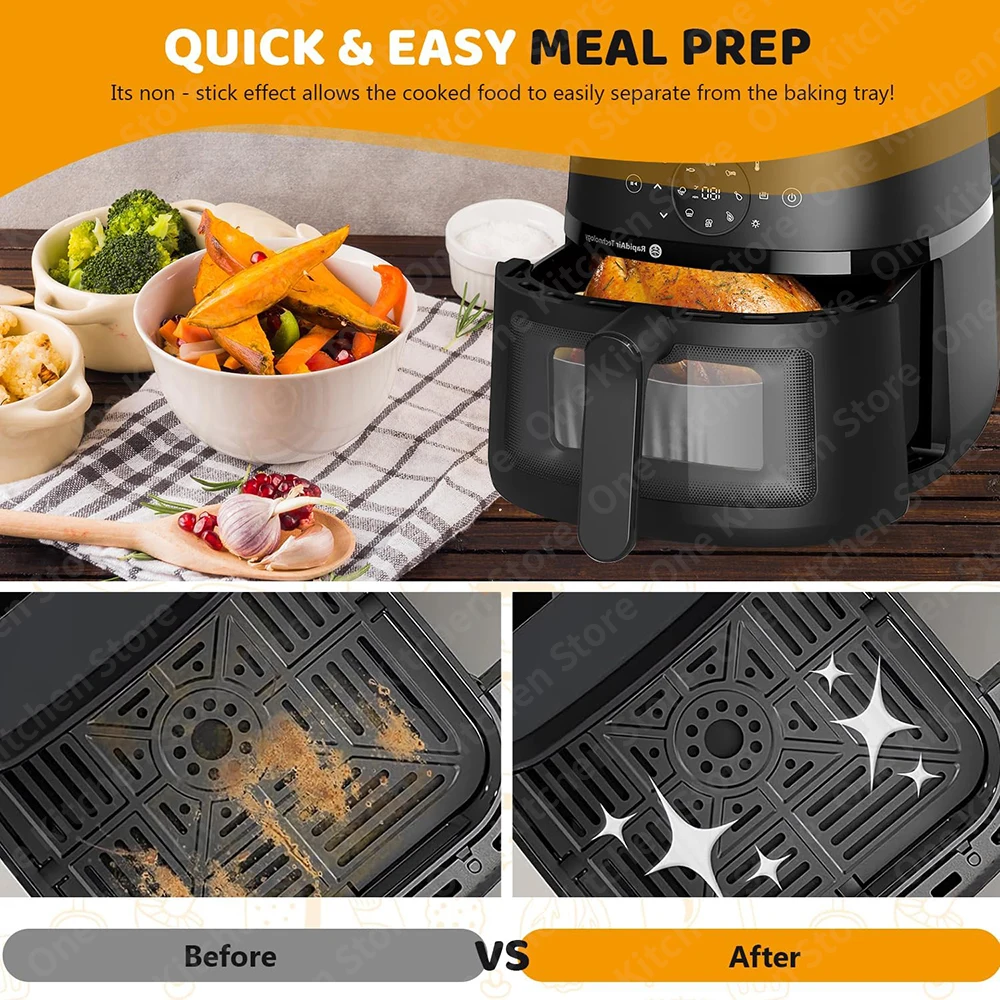 Enhanced Silicone Air Fryer Baking Tray - Large 23cm, 9-Inch Square Liners