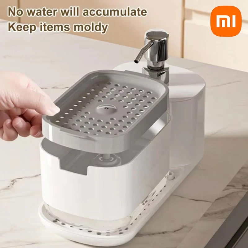 Xiaomi 3 in 1 Kitchen Soap Dispenser Liquid Soap Pump Container with Sponge Holder Stainless Steel Towel Rack Sink Drain Tray soap dispenser