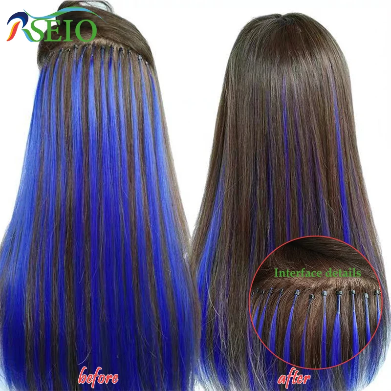 RESIO Color I Tip Hair Extensions Real Human Fusion Hair Extensions Color Purple Blue Pink Gray 20inch 0.5g/Strand Straight