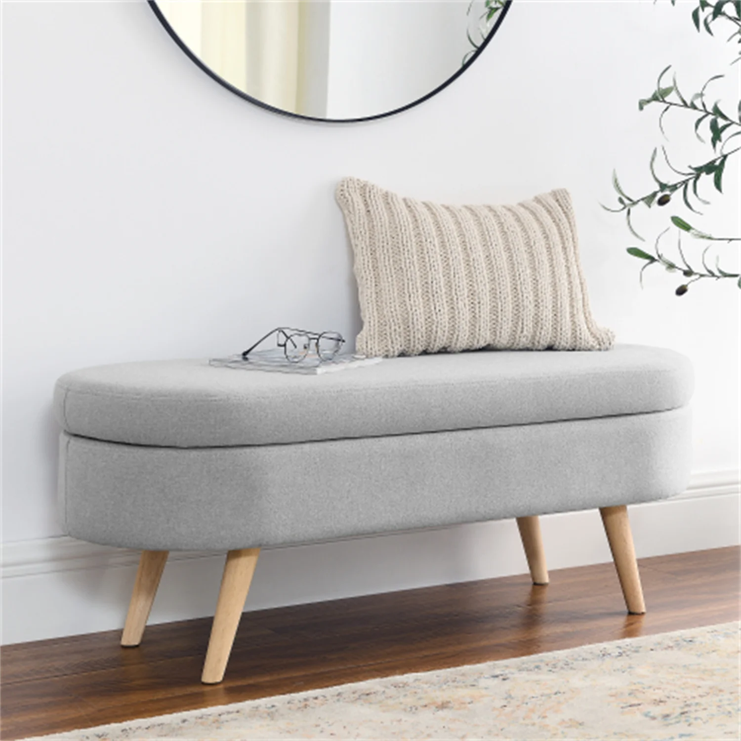 Grey Oval Storage Stool Changing Stool Living Room Bench 43.5"x16" x16