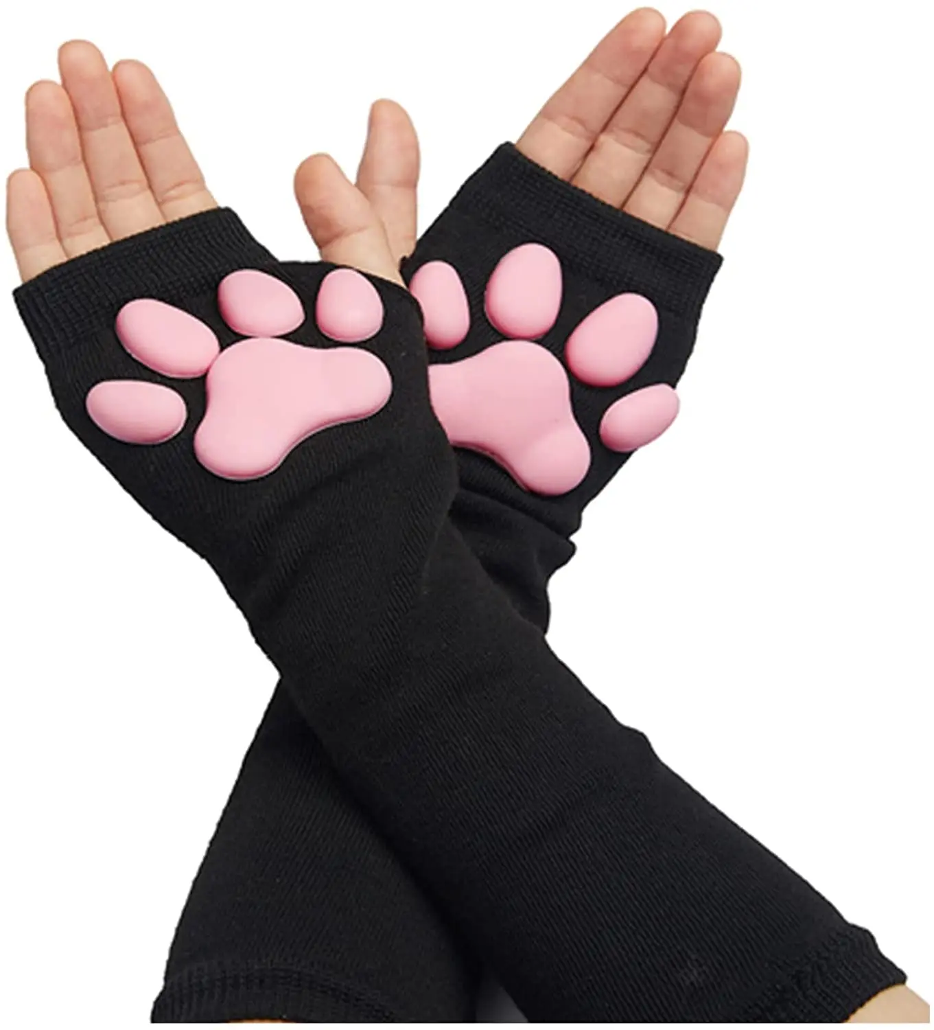 UV Sun Protection Stretchy Cute Cat Claw 3D Toes Beans Fingerless Sleeves Tattoo Cover Up Outdoor Sports Arm Sleeves Warm Gloves 3d cute cat claw sunscreen sleeve sun protection gloves kawaii cat claw fingerless sleeves lolita cosplay mitten accessories
