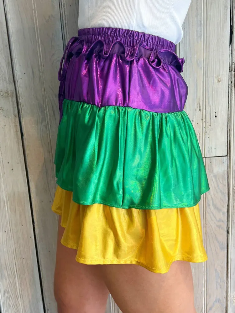 Colorblock Layered Mini Skort - Mardi Gras Mardi Gras Metallic Layered Skort