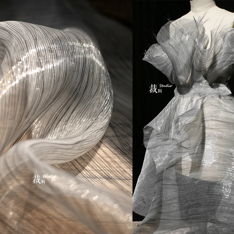 

Black and White See-through Texture Organza Fabric Skirt Hanfu Formal Dress Designer Cloth