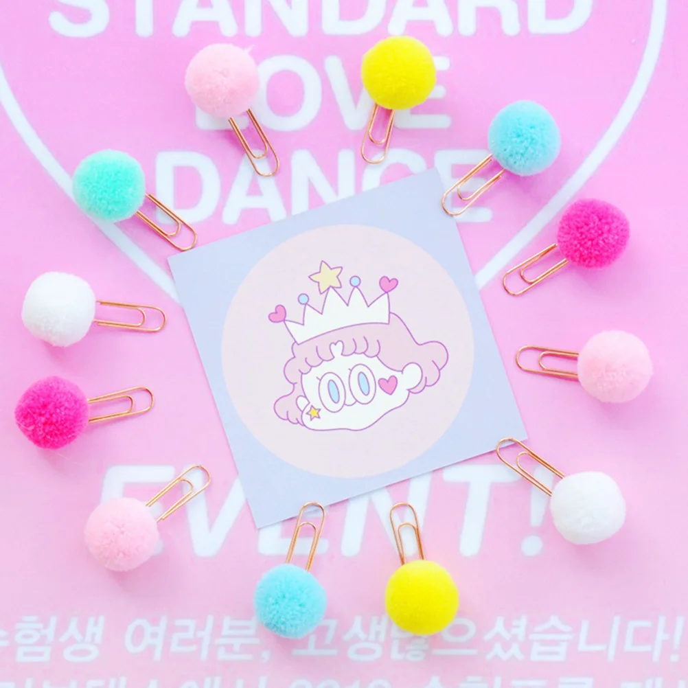 Colored Paper Clips With Balls 24pcs for Kawaii Bookmark Clip Office Binding Supplies Stationery Accessories Metal Pins School