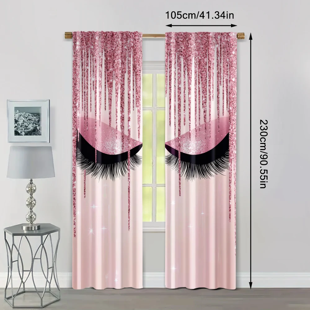 2pcs, Curtains&Window Treatment 2D print Pink eyelashes Versatile Polyester (without rod) Versatile All for Bedroom, Living 4