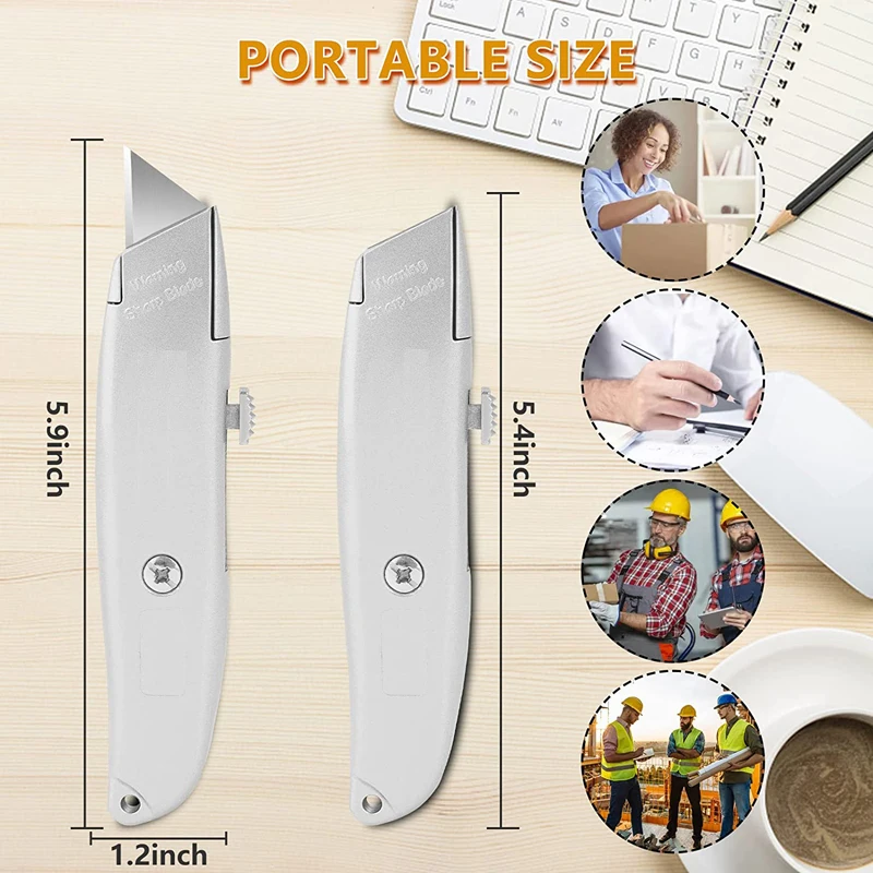 Aluminum Shell Box Cutter Utility Knife, Retractable Carbon Steel Blades Cutting Tool Package Opener, Auto Lock Design