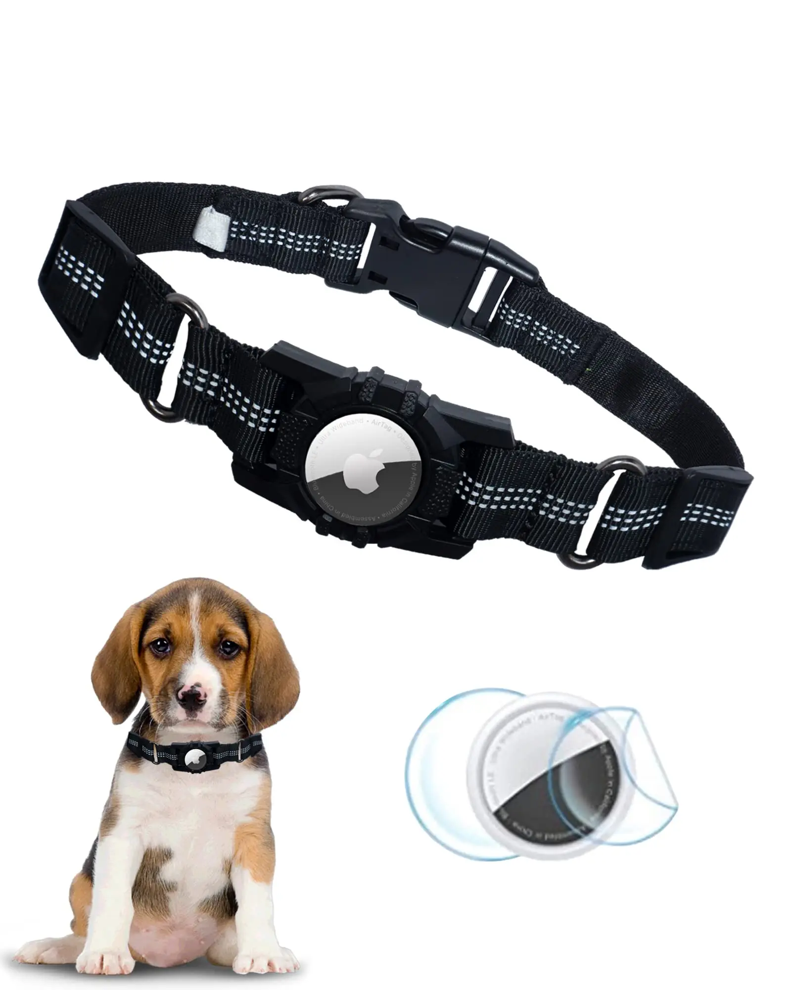 Airtag Dog Collar with 1 HD Protective Film Heavy Duty Dog Collar with Airtag Holder Case