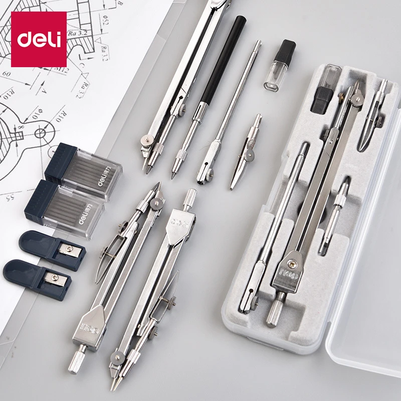 Drafting Set Drawing Tool Set Deli Stainless Steel Drafting Set Durable Drawing Compass Math Geometry Circles Tool School Supplies