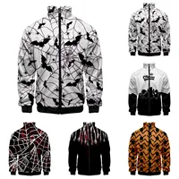 Tracksuit Hoodless Sweetshirts Hallowee Long-Sleeve Stand-Collar Zip Up Hoodie Bat Print Casual Daily Wear Athletic Men Clothing - Image 5