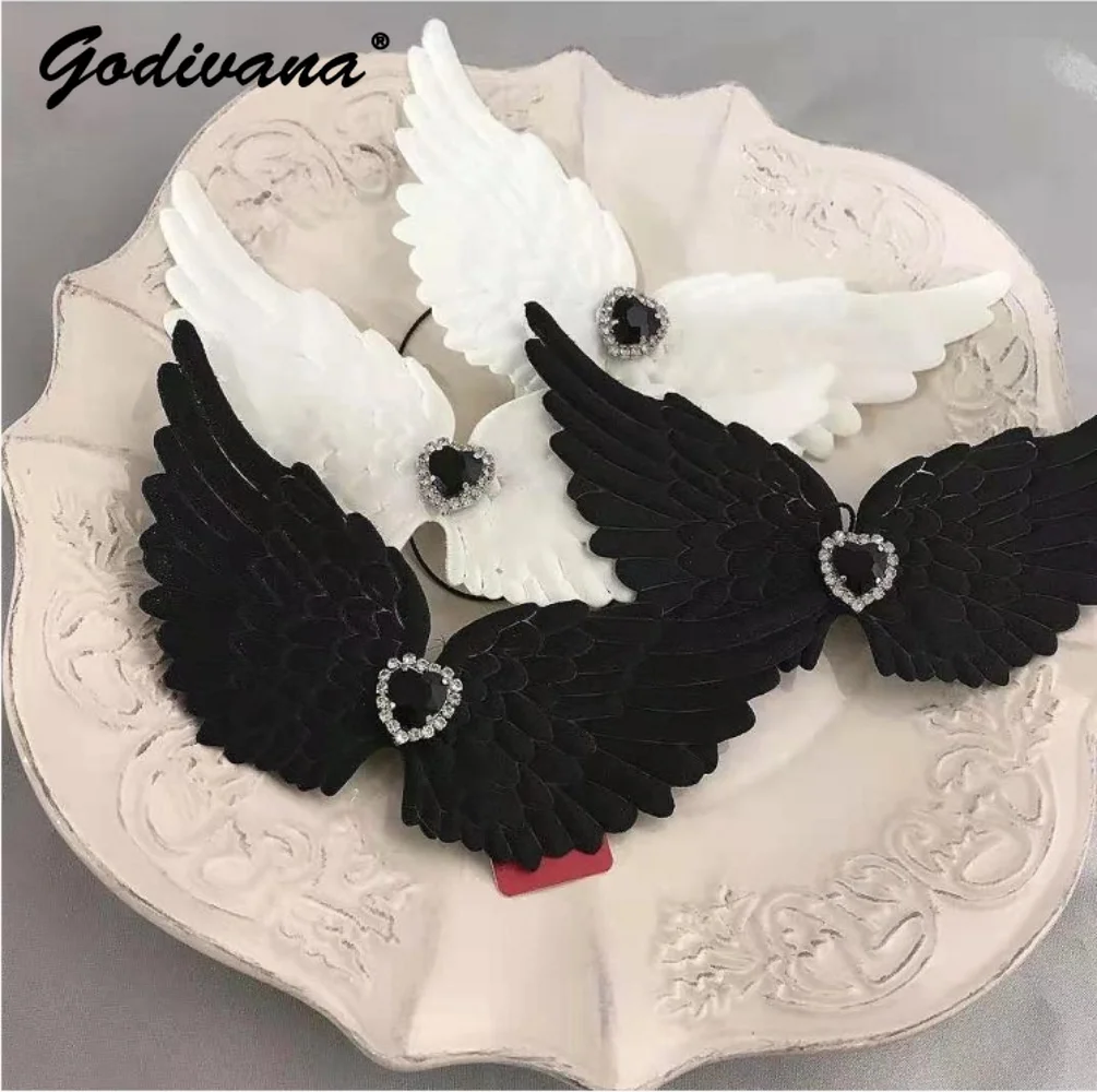

Japanese Sweet Cute Hair Clip Tiaras Ornament Cute Angel Wings Heart Shape Rhinestone Headdress Hairpain Accessories For Girls