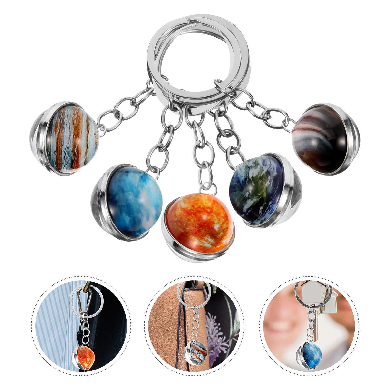 

5pcs Creative Planet Pendant Keychain Time Hanging Key Rings Bag Hanging Pendant Ornament for Boys Girls Mixed