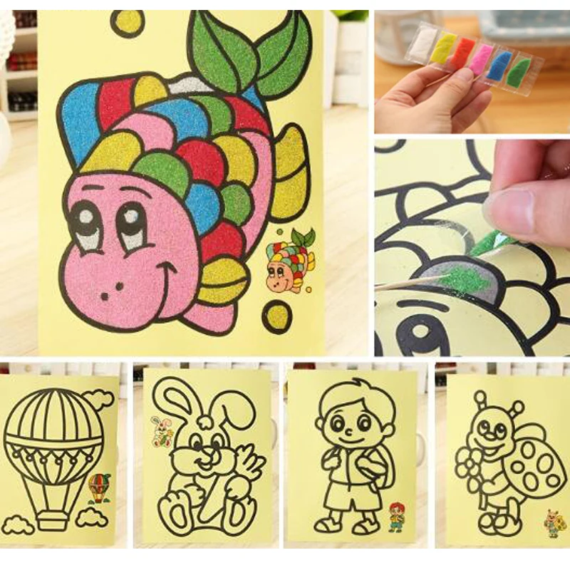 

5pcs/lot Kids DIY Color Sand Painting Art Creative Sand Drawing Toys Paper Learn to Art Crafts Education Toys for Children