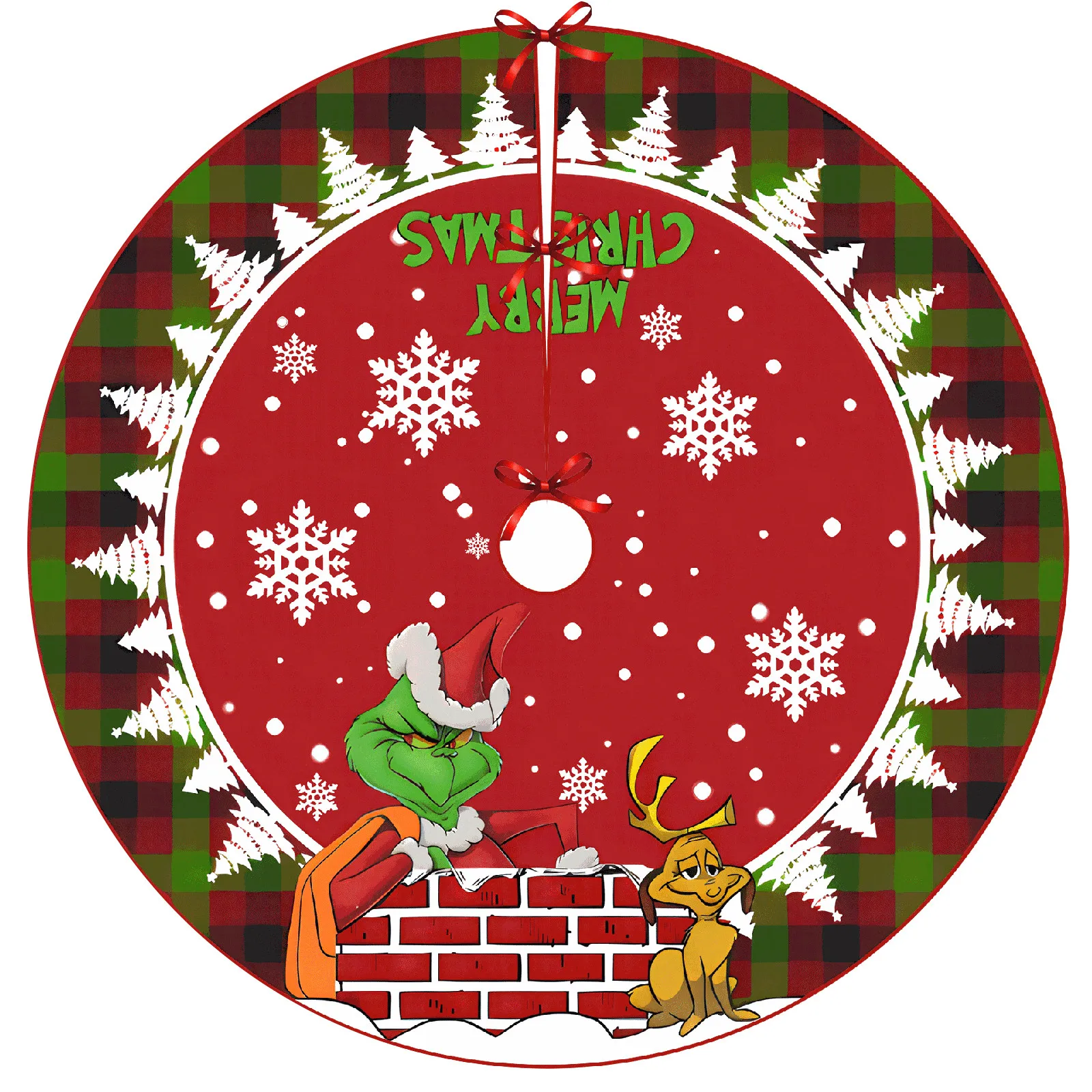 Christmas Tree Skirt Red & Green Merry Christmas Tree Skirt Collar Soft Xmas Holiday Decoration Gift Party Favors