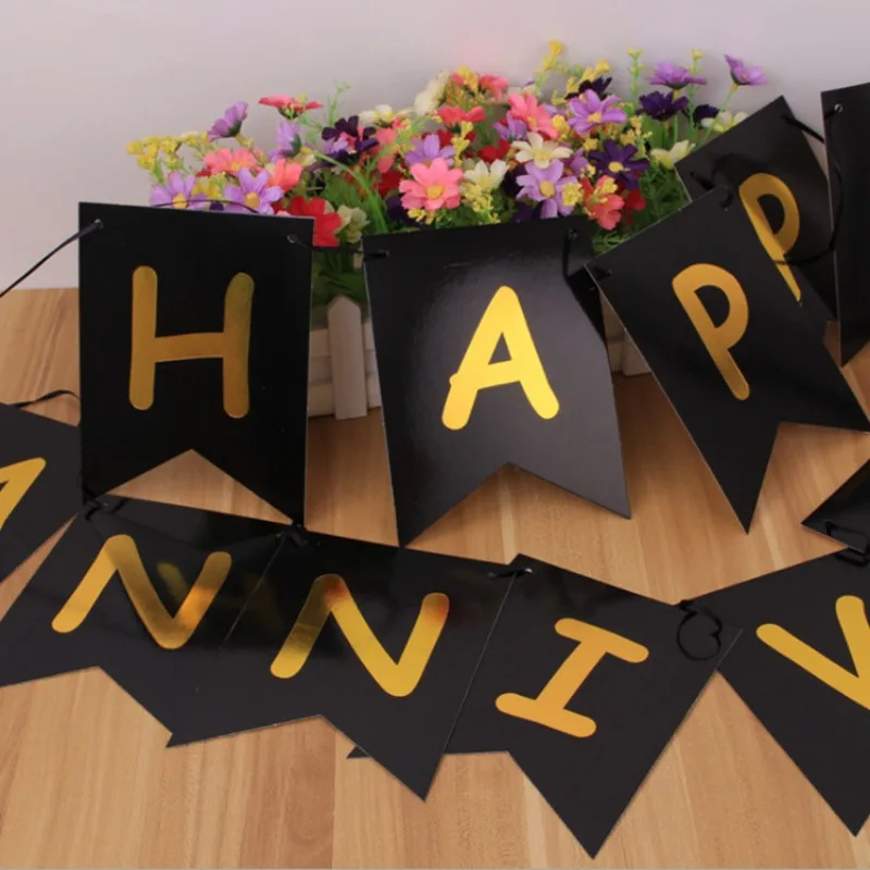 Happy Anniversary Banner Pink & Gold Paper Bunting Sign Paper bunting banner anniversary sign