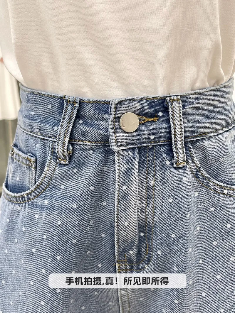 Korean Style Long Leg Fashion Polka-Dot High Waist Denim Shorts Women's Summer New Sweet And Cute Slimming Wide Leg Booty Pants