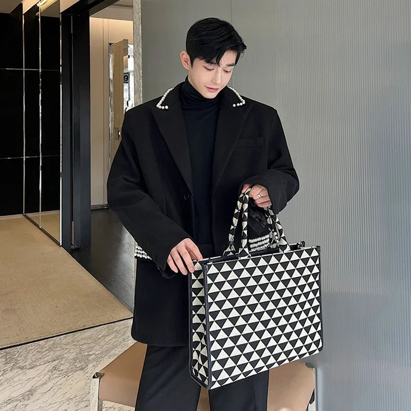 Elgance Men's Blazers Fashion Niche Design Inlaid Pearl Fabric Wide Suit Jacket Korean Style Luxury Clothing Autumn 9C2577