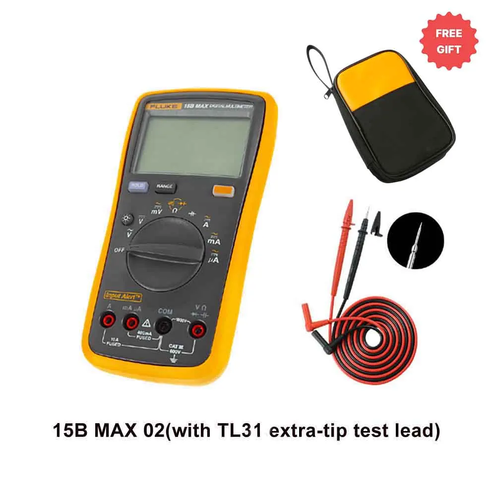 

Fluke 15B/17B MAX 6000 Counts Digital Multimeter AC/DC Voltage, Current Meter with Input Alert Alarm, Extra-tip Leads