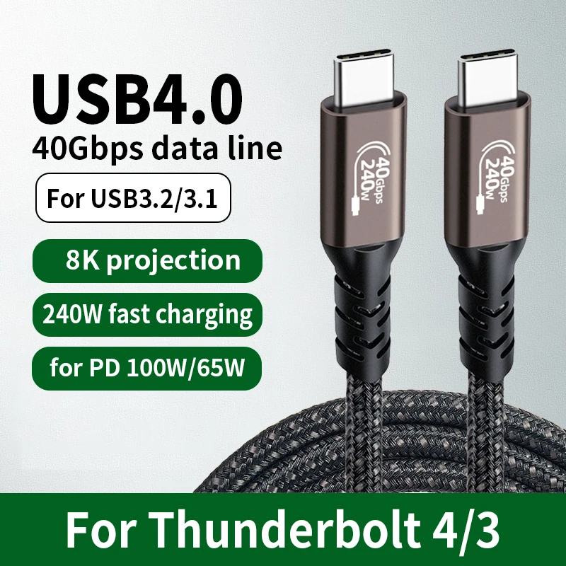 

USB Type-C Dual-Head Data Cable , Compatible with Lightning 40G Fast Charge, 8K Projection Line, PD240W for