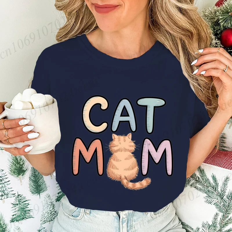 Summer New Fashion T-Shirts Cute Cat Mom Graphic Print Clothing Women's T-Shirt Harajuku Graphic Clothing Women Top Short Sleeve 5