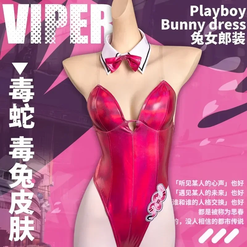 

Viper Bunny Girl Red Bodysuit Cosplay Costume NIKKE:The Goddess of Victory Women Halloween Carnival Pink PU Sexy Jumpsuit Wig