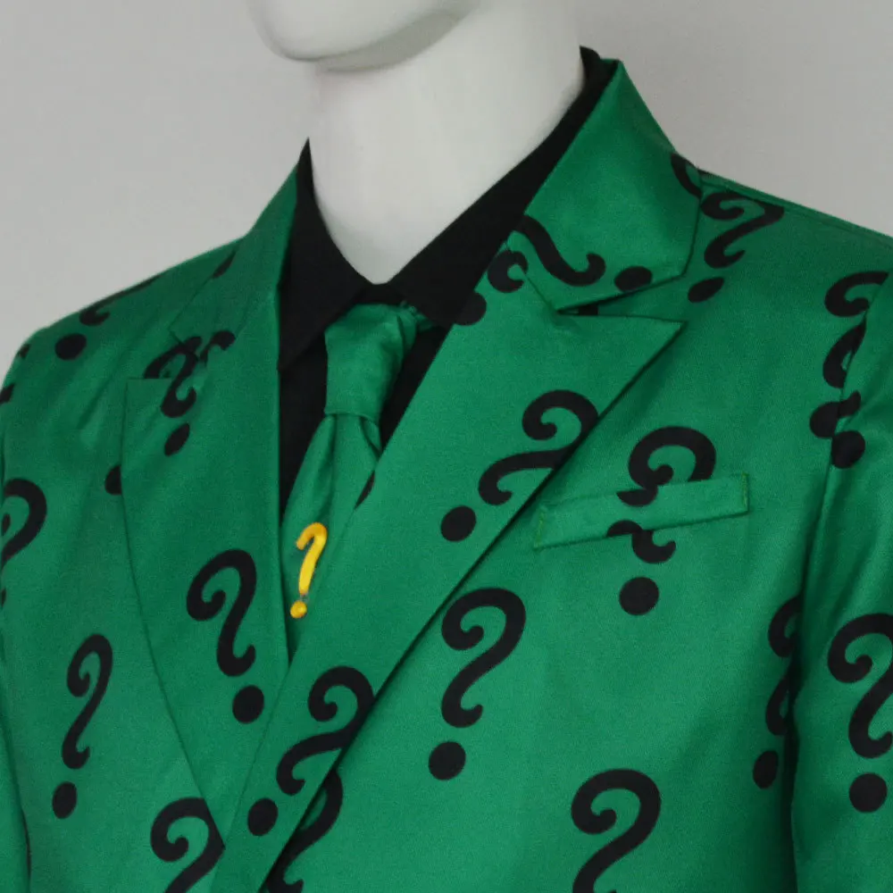 Muži riddler cosplais fantasie film super padouch kostým přestrojení dospělý chlapci roleplay fantasia outfits halloween pánský obleků