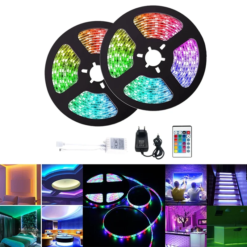 

LED Lights Strips 10M 3528 RGB With 24 Key Remote Controller+Controller+Power Adapter Light