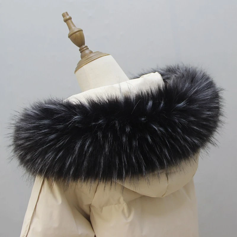 Winter Women's Big Fur Hooded Coat Collar Fake Fur Scarf Ladies Jacket Coat Faux Raccoon Fur Collar 5