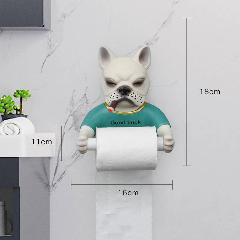 Portarrollos de papel higiénico de perro de dibujos animados montado en la  pared Personalidad resina succión dispensador de papel higiénico adhesivo