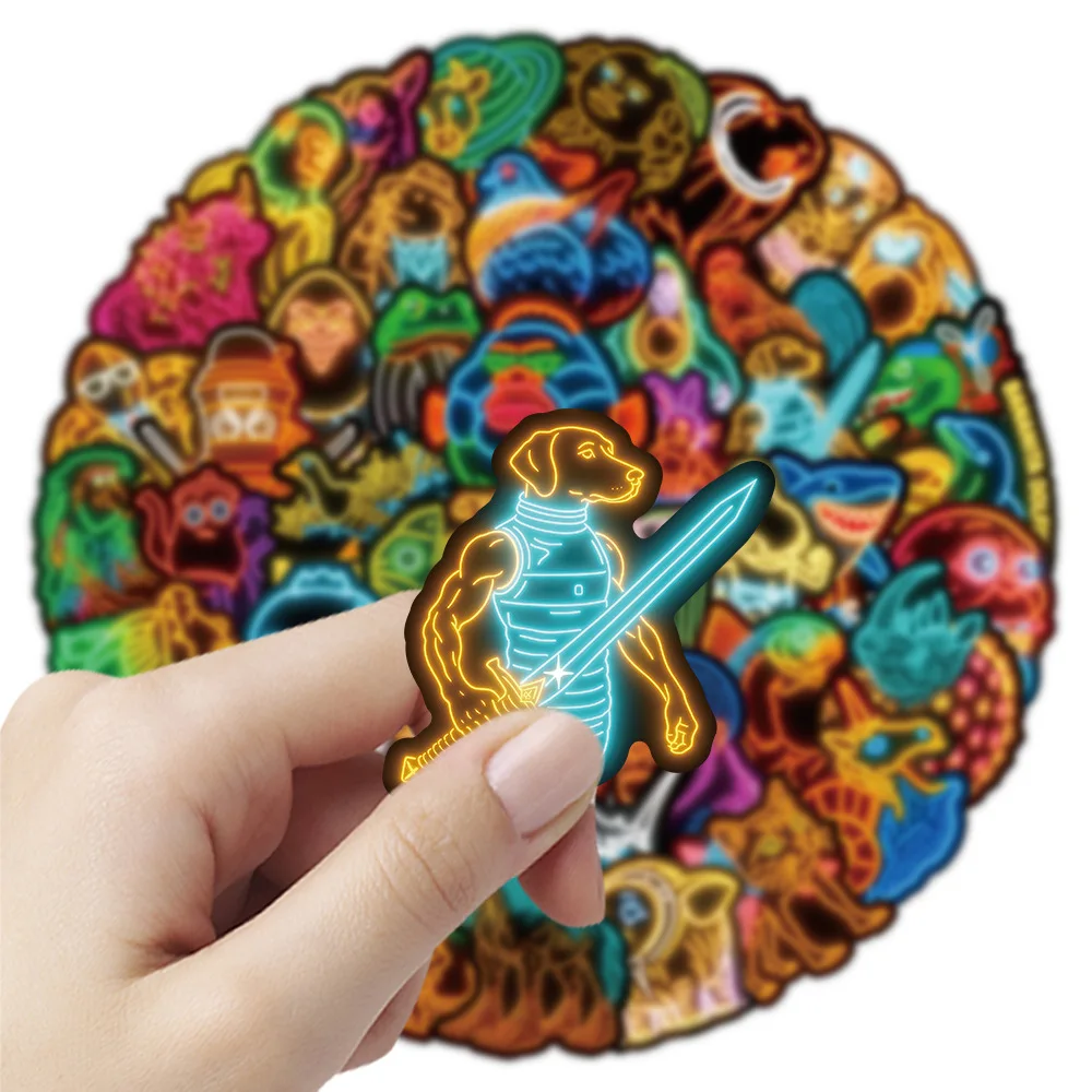 Neon Abstract Animal Stickers 50Pcs Tung Tung Sahur Italian Brainrot Animals Cartoon Decal DIY Luggage Phone Cup Guitar Stickers