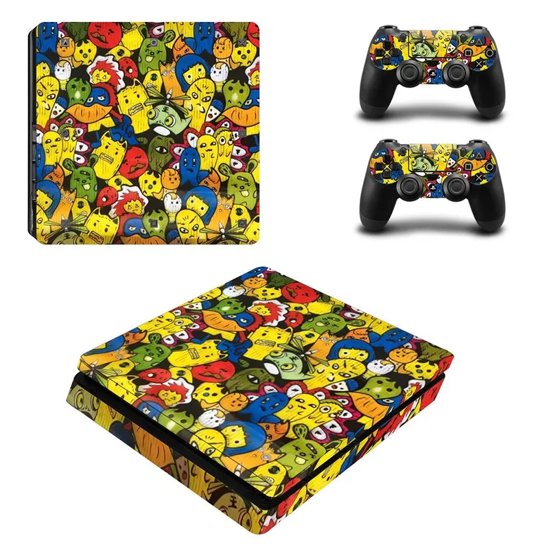 For PS4 Slim Vinyl Sticker For Sony Playstation 4 Slim Console+2 controller Protetive Sticker case For PS4 Slim Accessories