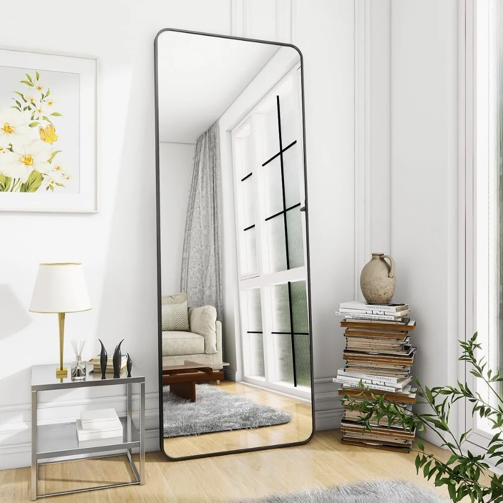 

Black Full Length Mirror, 65"x22" Rounded Corner Floor Mirror Standing Hanging or Leaning Against Wall Dressing Room Mirror