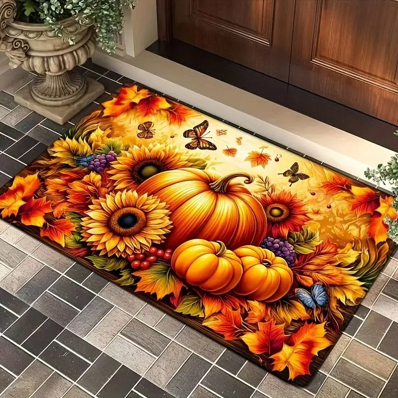 Description Picture 4 of itemMaple Leaf & Pumpkin Design Door Mat Non-Slip Doormat Washable Rug for Living Room Bedroom Kitchen Office Waterproof Carpet