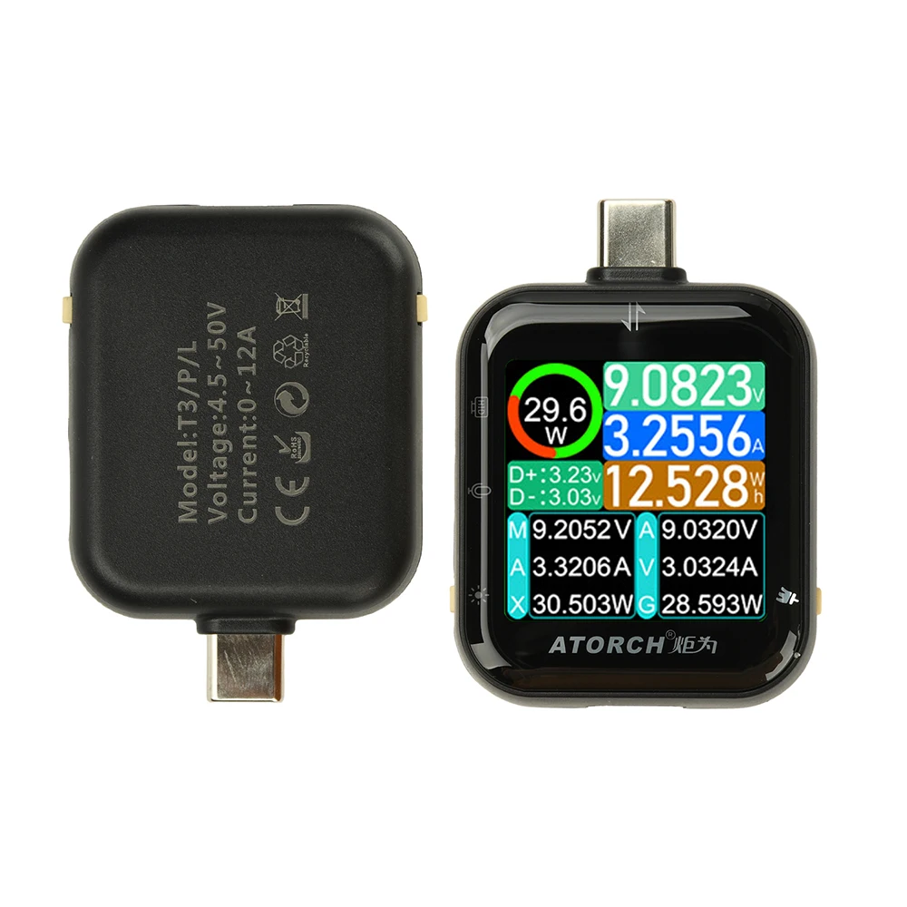 ? T3 터치 컨트롤 중력 센서 디지털 전압계 전류계 고정밀 전력 용량 USB 테스터 (타입 C 휴대폰 충전기용)