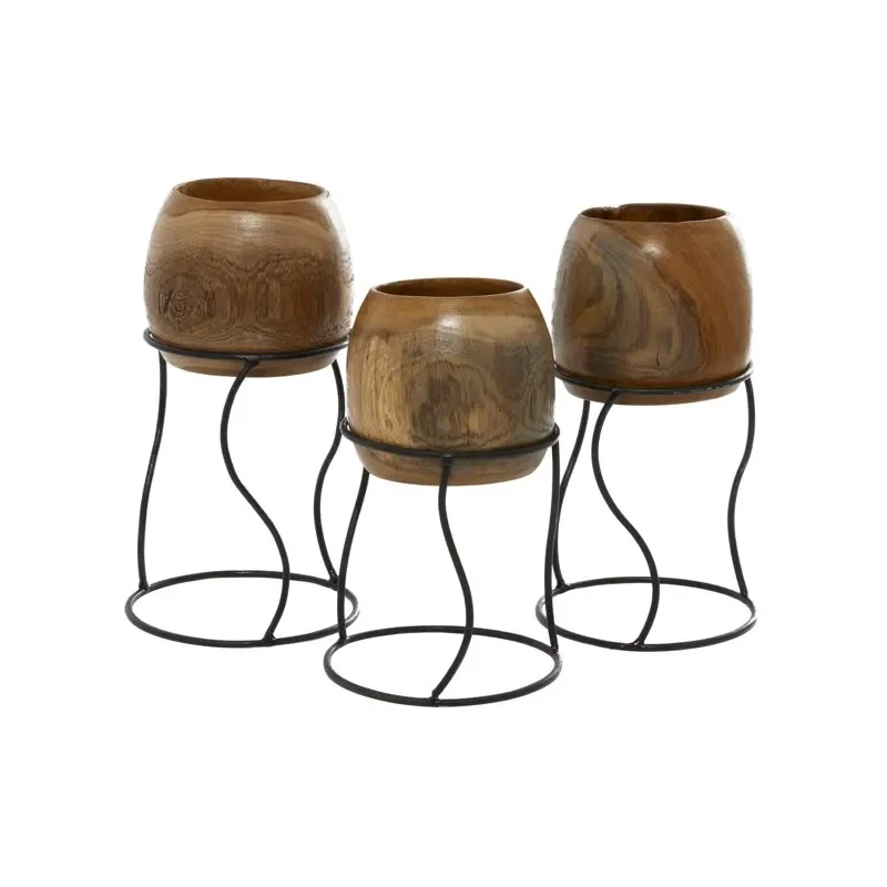 

6"W, 9"H Handmade Brown Metal Planter with Wavy Removable Stand (3 Count)