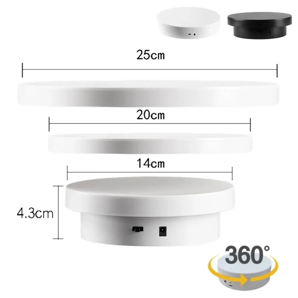 New 3 in 1 Electric Turntable Round 360° Rotating Photography Display Stand Visualizer White Product Display Turntable Jewelry