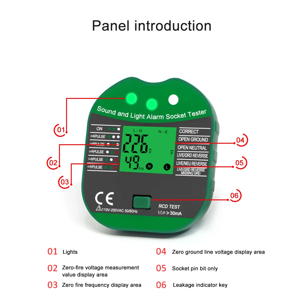 LEFAVOR Socket Tester Pro Voltage Test RCD 30mA Socket Detector UK EU Plug Ground Zero Line Plug Polarity Phase Check 2