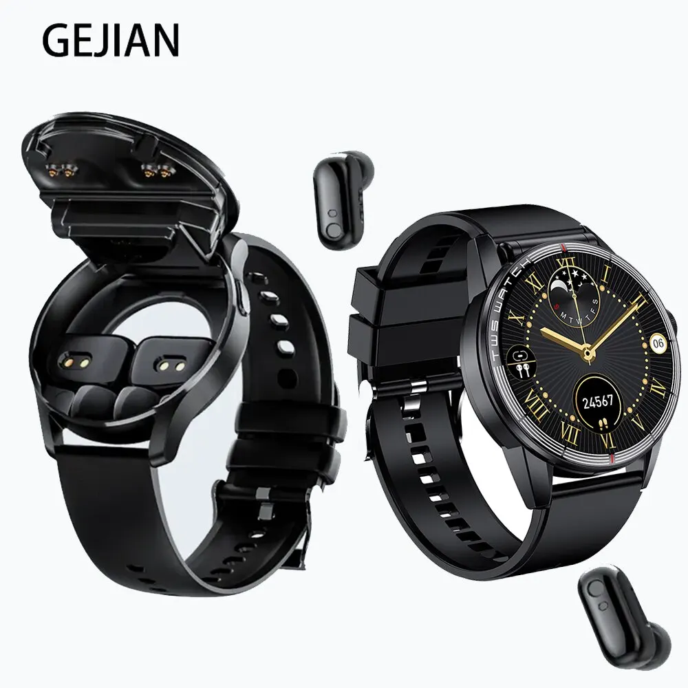 GEJIAN R6 Headphone Smart Watch TWS 2-in-1 Wireless Bluetooth Dual Headphone Connection Mobile Fitness Sports Smart Watch